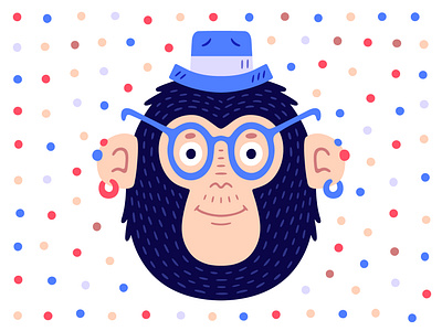 Cute monkey chimp design dotted emblem funny glasses hat illustration logo monkey poster print retro ring t shirt design vector vintage