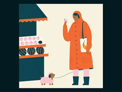 apples & wieneres apple brasil brazil colorful dog editorial flat fruit fruit stand girl illustration illustrator vector wiener dog