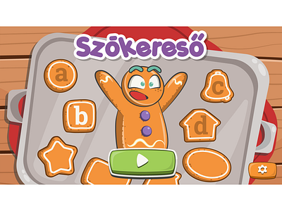 Word Finder game main screen cartoon character cartoon game cartoon gingerbread man cartoon illustration cartoon style cartoonish cartoonish ui character design game art game design game development game ui gingerbread gingerbread man grammar game vector illustration word finder