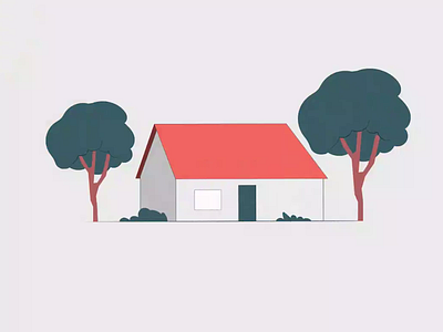 Fake 3D house rotation 2d 2danimation 3d aftereffects animate animation color design fake fake3d flat house illustration minimal motion graphics tree ui