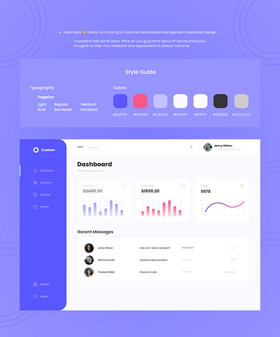 Customer Relationship Management Dashboard Design crm dashboard figma statistics typography ui design ui ux design ux design