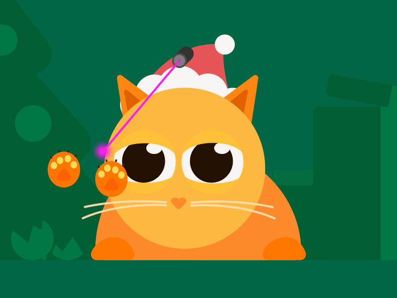 Laser сat 2danimation cat character character animation christmas cute cute animal eyes gift happy new year holiday illustration joysticks n sliders joysticksnsliders laser motion design motiongraphics new year paws rigging