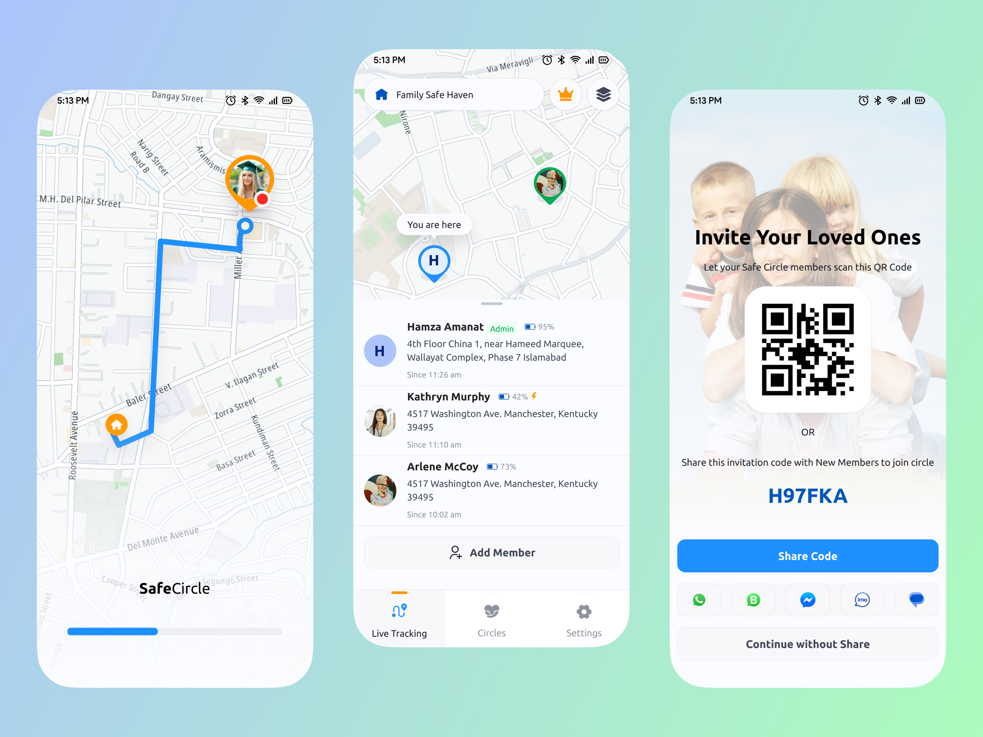 Family Locator - Phone Tracker App UI Design app branding care childerns design explore family family care family member husband location location share love ones onboarding parental control parenting safe safety share location wife