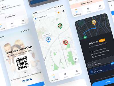 Safe Circle – Stay Connected, Stay Protected Mobile UI Design app branding design explore family illustration in app purchase onboarding safe safety ui ux