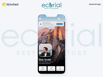 Ecorial App - memorials in nature android animation app company creative design development family interface ios ios app development iphone app development company memories mobile app development mvp nature startup studio ui ux