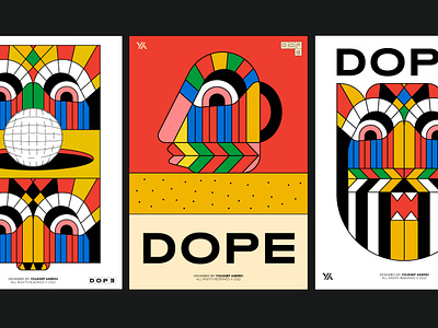 DOPE posters ball branding coffee dope face flat colors graphic design illustration minimal posters red eye red yellow blue green tiger typography