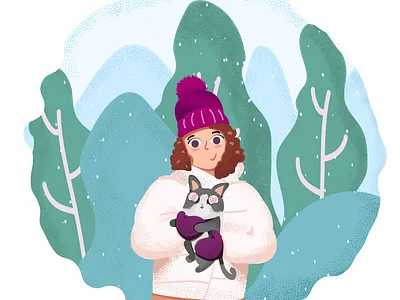 new year new friend adobe illustrator cat christmas cute design dribbbleweeklywarmup forest girl girl character girl illustration illustration new year snow