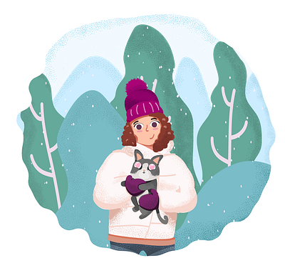 new year new friend adobe illustrator cat christmas cute design dribbbleweeklywarmup forest girl girl character girl illustration illustration new year snow