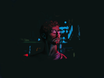 Neon digital illustration glow illustration neon portrait procreate sci fi