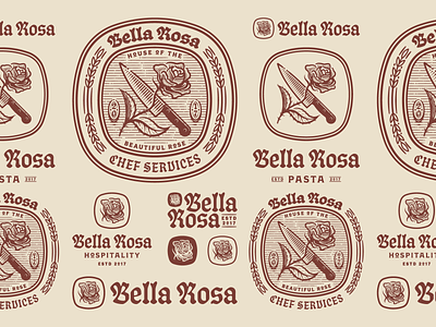 Bella Rosa badge branding design engraving etching illustration logo peter voth design vector woodcut