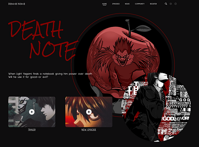 Web design for Anime fansite anime anime art black death note design fansite red shot ui web webdesign