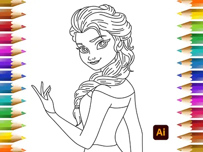 Disney Princess Elsa line drawing adobe adobe illustrator art artwork degital drawing design digital art drawing illustration kingtharu