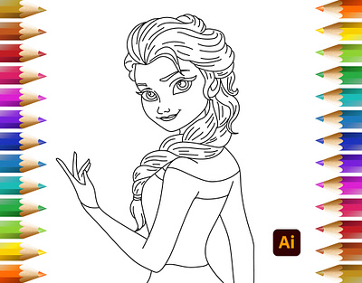 Disney Princess Elsa line drawing adobe adobe illustrator art artwork degital drawing design digital art drawing illustration kingtharu