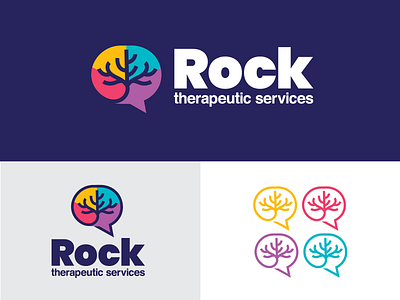 Rock Therapeutic Services brain brand bubble clean colorful growth helvetica logo rebrand speech therapy speechbubble therapeutic therapy tree vector