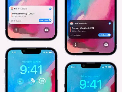 iOS 16 live notification - upcoming meeting calendar call clean concept design event ios ios 16 iphone light lockscreen meeting ui uiux ux zoom
