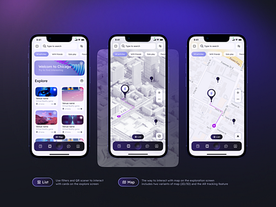 AREA — city guide app & UI kit 3d activites app application explore filters map mobile navigation route ui ux venue