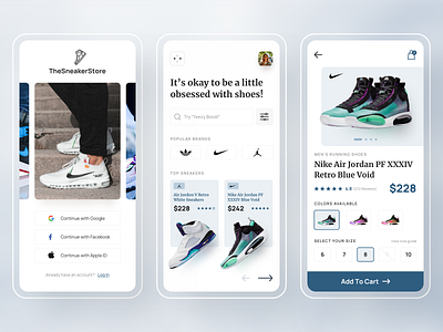 Online Sneaker Store design ecommerce ecommerce app fashion app login minimal mobile app mobile app design mobile ui onboarding online shop online store shoe shoes shoes app shoes store sneaker ui uidesign ux