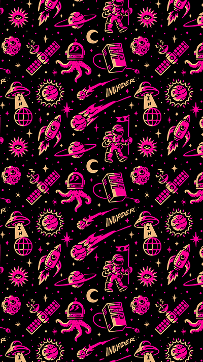 pattern invaders astronaut icon icon design illustration pattern stars universe vector