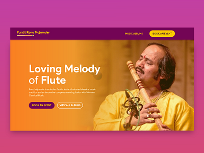 Flautist Landing Page - Hero Section classical music dailywebdesign design flute fluxacademy graphic design hero section indian music interface landing page music musician uidesign web design website website design