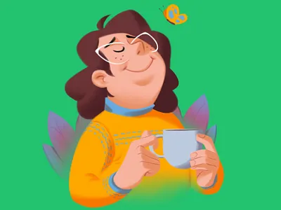 Zen butterfly calm character chennai coffee happy illustraion india peace plants relaxed tea