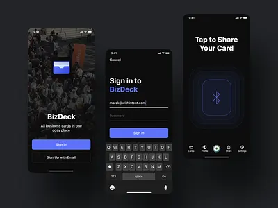 Bizdeck App business card figma interaction ios login mobile app scan sketch ui user flow ux visual design