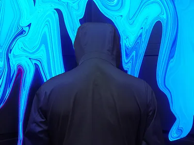 A person wearing hoodie and liquify effect on the wall. art artwork black blue dark digital digital art elegant hoodie liquify photoshop