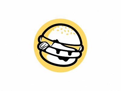1544 - Burger Boy bacon boy branding bun burger cheese circle face food hamburger illustration light logo melted simple smile sticker stroke vintage yellow