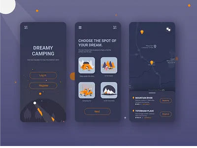 Dreamy Camping animation branding camping design flat flatdesign graphic design illustration logo map minimal ux web website