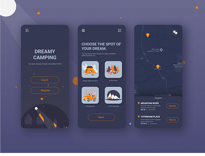 Dreamy Camping animation branding camping design flat flatdesign graphic design illustration logo map minimal ux web website