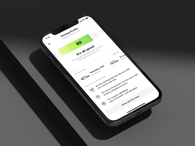 Driving Profile - Taxi App 3d scene app car car sharing clean drive driving experience iphone light ui mobile mockup profile progress road statistics stats taxi uber ui