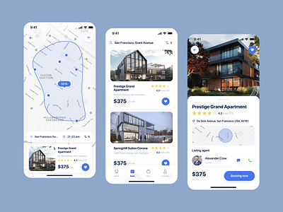 Apartment / House Rent App apartment application buy clean design filters house interface light ui map ui mobile app profile page property real estate rent search sell ui ui components ui elements