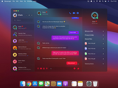 Glassmorphism Big Sur Messenger App Redesign app app design best design big sur challenge chat concept daily ui design glass glass morphism glassmorphism glassy gradient messenger redesign ui ui design user interface