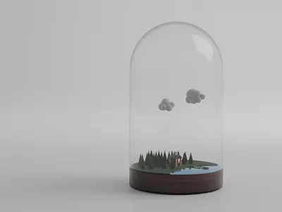 Glass dome house summer 3d 3d art blender building glass illustration lake light tree treehouse wood