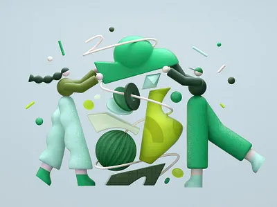 Gather Together - 3D 2d black character design flat geometric design geometry girl graphic green illustration minimal pattern shape vector