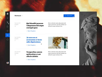 Dante — Desktop Workbook Entries book dashboard dashboard ui desktop education reading web webdesign website