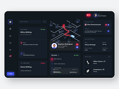 Logistics - Logistics Dashboard 2d 3d cargo dark mode dark ui dashboad driver driver app driverapp inventory management logistics logistics company minimal shipping shipping container truck typography