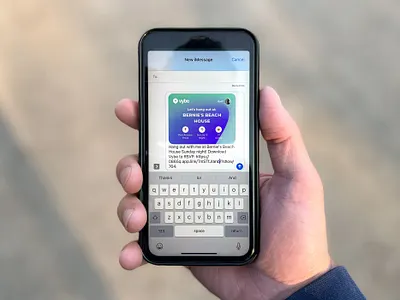 Vybe Social Sharing agency app contact download friend green invitation invite iphone mobile app native app purple share sheet sharing social social media startup