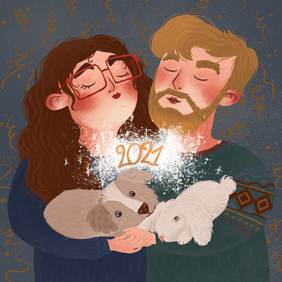 New Year card 2021 2021 character couple cozy hipster illustrator love new year new year card pf portraits sparks sweater