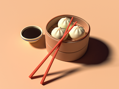dumplings 3d 3d art art blender chinese chop sticks design eat food icon illustration logo soy sauce