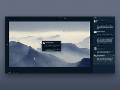Image Annotation Dark Mode app collaboration comments dark mode dark theme dark ui design image interface product product design sketch team tool ui ux web design work