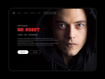 Daily UI #025 | Tv app app designer app tv blackletter clean design daily ui 25 dailyui dailyui 025 dailyuichallenge dark dark mode dark ui mr robot netflix primevideo red streaming app streaming service tv series