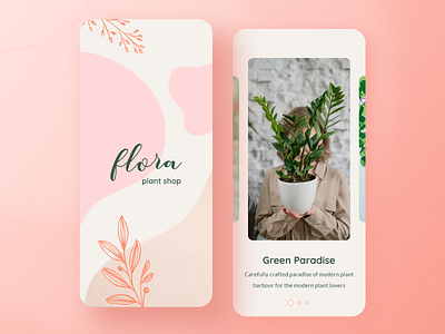 Flora App app app design art colors design gradient graphic design green hellodribbble home screen interface onboarding onboarding ui orange plants signup splashscreen typography uidesign uiux