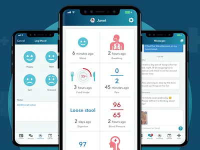 Connected Care: Track a loved one’s well-being and care branding connected care dashboard elder elder care elderly care health tech health tracker logo med tech medical mobile mobile app design mobile design product design tracker ui ux