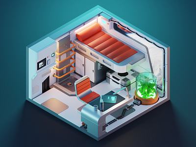 Orbital Room 3d blender diorama illustration isometric render room scifi space