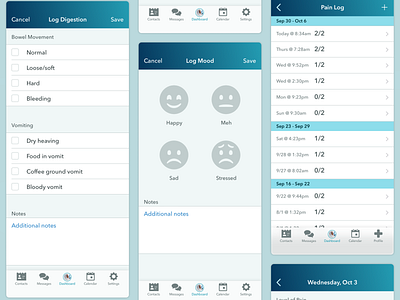 Connected Care: Track a loved one’s well-being and care digestion elder elder care elderly care health care health tech health tracker health tracking med tech mobile mobile app design mobile design mood tracker pain level product design ui ux