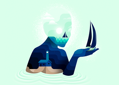 Deceitful Seas art design digital digital illustration illustration lighthouse ocean ripple sailboat sailing sea skull vector waves
