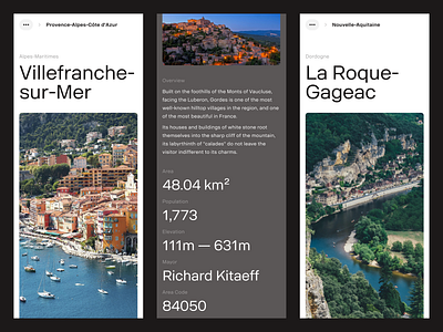 Villages In France — Directory breadcrumbs detail editorial layout mobile mobile app mobile ui stats typography