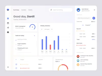 Time manager dashboad dashboard app design flat flat design graphic minimal time time management time tracker tracking app typography ui ux web