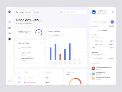 Time manager dashboad dashboard app design flat flat design graphic minimal time time management time tracker tracking app typography ui ux web