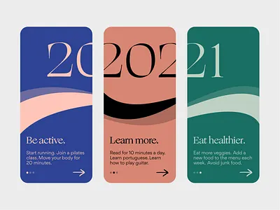 2021 Resolutions 2021 challenge dribbbleweeklywarmup mobile onboard onboarding onboarding screens resolutions typography ui